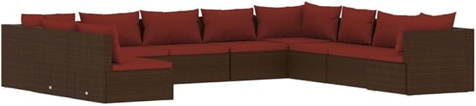 10 Piece Patio Lounge Set with Cushion, Patio Lounge Set Piece Patio Set Outdoor Patio Sectional Furniture Conversation Sets s Brown Poly Rattan