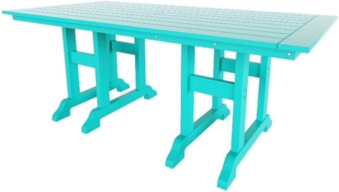 Costaelm Rectangle Outdoor Dining Tables, 71'' Patio Table with Umbrella Hole for 6 Person, Balcony Outdoor Buffet Table, Porch Tables for Outside Lawn Porch Bistro Furniture, Turquoise