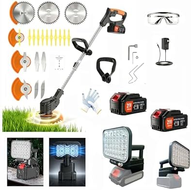 Weed Wacker-Electric weedwacker/Cordless String Trimmer/Edger Lawn Tool.It Comes with 2 Lithium Batteries and 4 Different Types of Blades.LED Work Light-Compatible with Makita 18V-21V LXT Series Batte