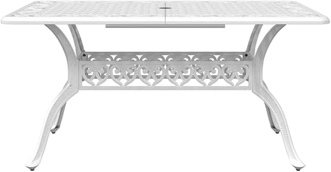 Afuera Living 5 Piece Garden Dining Set, Powder-Coated Cast Aluminum, White Finish, Outdoor Patio Table with Umbrella Hole and 4 Chairs, Modern Industrial Style for Garden or Terrace