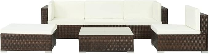 Patio Sofa Set with Cushions,Outdoor Patio Furniture,Conversation Furniture,Patio Furniture Sets,for Terrace,Garden,Backyard,6 Piece Poly Rattan Brown