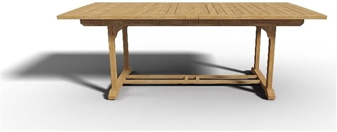 Pemberly Row Teak Outdoor Dining Table, Double Extensions, Natural Hand-Sanded Finish, Premium Durable Wood, Adjustable Length 82.75-118 in, Sturdy Patio Furniture for Backyard BBQ or Family