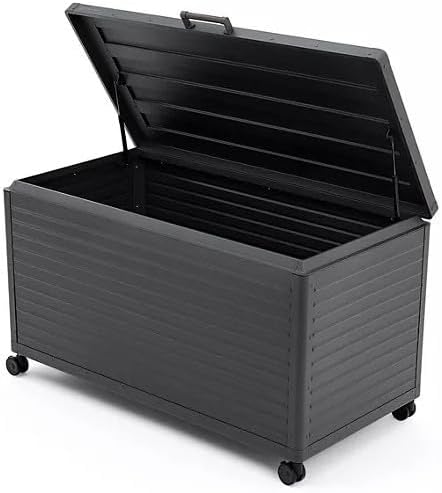 175 Gallon Outdoor and Indoor Storage Box, Aluminum Construction, Wheeled Design, (Black)