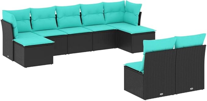 9 Piece Patio Sofa Set with Cushions, Sectional Sofa Outdoor Dining Sets Garden Lounge Set Patio Conversation Set for Piazza Poolside Garden Negotiation Area Black Poly Rattan