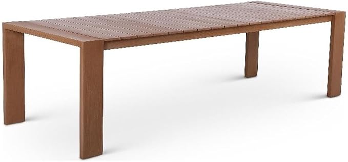 Meridian Furniture 362-T Maui Collection Modern | Contemporary Outdoor Patio Dining Table with Aluminum Frame in a Teak Wood Look, 108" W x 40" D x 30" H, Natural