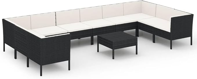 11 Piece Patio Lounge Set with Cushions,Patio Sofa,Outdoor Daybed,Patio Seating,Outdoor Furniture Sets,Patio Conversation Sets,Modern Set,Outdoor Patio Chairs,Patio Furniture Set, Poly Rattan Black