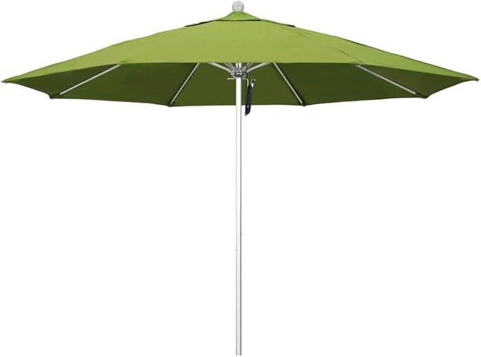 California Umbrella 11' Rd. Venture Series Contract Grade Patio Umbrella, Pulley Open, Silver Finish, Sunbrella Macaw