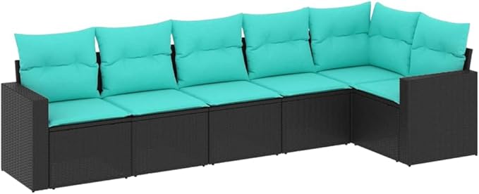 6 Piece Patio Sofa Set with Cushions, Porch Furniture Set Outdoor Dining Sets Patio Conversation Set Front Porch Furniture for Piazza Garden Poolside Negotiation Area Black Poly Rattan