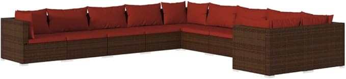 10 Piece Patio Lounge Set with Cushion, Piece Patio Set Patio Lounge Set Furniture Conversation Sets Outdoor Patio Sectional s Poly Rattan Brown