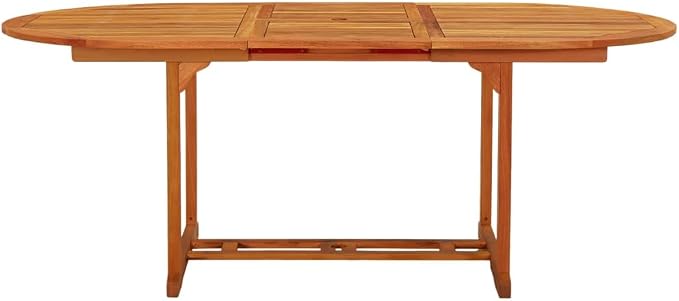 Solid Eucalyptus Wood Patio Table with Umbrella Hole 78.7x39.4x29.5 Inches Extendable Outdoor Dining Table for Garden, Deck, Backyard