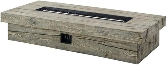 Pemberly Row 70" Rectangular Wood Outdoor Patio Fire Pit Table, Light Gray Simulated Driftwood Finish, Magnesium Oxide Coating, 50,000 BTU Propane Burner, Rustic Modern Style for Backyard or Deck Use