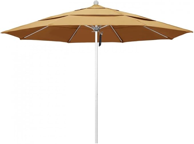 California Umbrella 11' Rd. Venture Series Contract Grade Patio Umbrella, Pulley Open, Silver Finish, Sunbrella Wheat