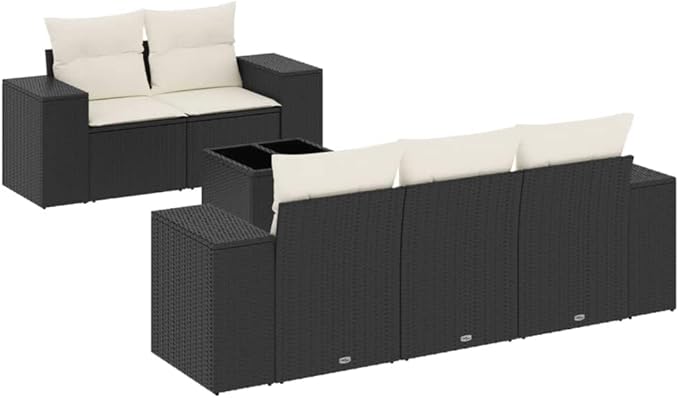 vidaXL Patio Sofa Set with Cushions 6 Piece, Outdoor Conversation Set, Sectional Sofa for Balcony Garden, Patio Furniture, Black Poly Rattan