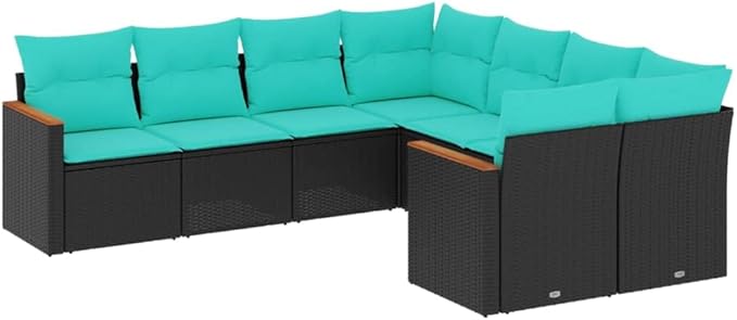 8 Piece Patio Sofa Set with Cushions, Outdoor Sofa Sets Porch Furniture Set Patio Conversation Set Front Porch Furniture for Piazza Negotiation Area Exhibition Garden Black Poly Rattan
