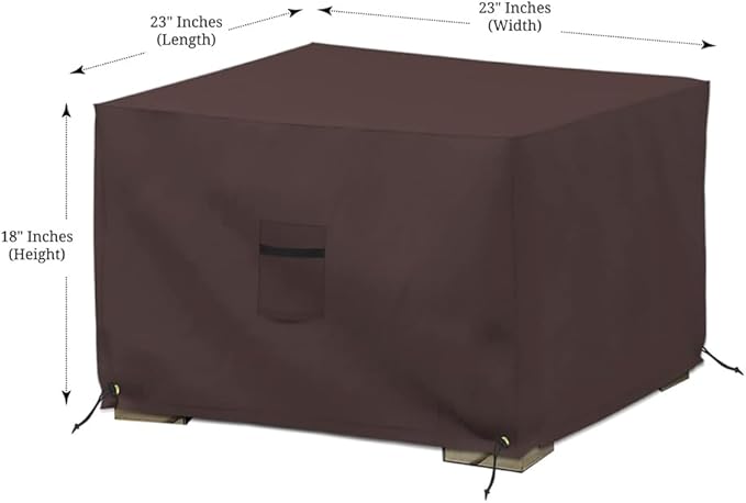 Covers & All Outdoor Ottoman Cover, 12 Oz PVC Polyester, Waterproof Ottoman Slipcover Resists Tear and UV, Square Patio Furniture Covers for Indoor/Outdoor Use (23" L x 23" W x 18" H, Coffee)