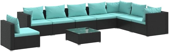 9 Piece Patio Lounge Set with Cushion, Furniture Conversation Sets Patio Lounge Set Outdoor Patio Sectional Piece Patio Set s Poly Rattan Black
