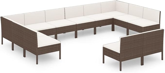 12 Piece Patio Lounge Set with Cushions,Patio Sofa,Outdoor Daybed,Outdoor Furniture Sets,Patio Seating,Patio Conversation Sets,Modern Set,Patio Furniture Set,Front Porch Furniture,Poly Rattan Brown