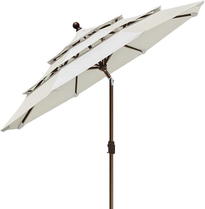 EliteShade USA 10-Year-Non-Fading 9ft 3-Tier Market Patio Umbrella, Commercial Grade Outdoor Table Umbrella with Crank Open, Windproof & UPF 50+ UV Protection, Heavy Duty Ventilation for Garden, Deck, Pool, Backyard, Beach & Bistro, White