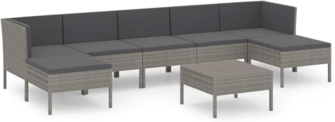 8 Piece Patio Lounge Set with Cushions,Patio Sofa,Outdoor Daybed,Outdoor Furniture Sets,Patio Seating,Patio Conversation Sets,Modern Set,Patio Furniture Set,Front Porch Furniture, Poly Rattan Gray