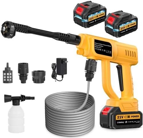 Cordless Pressure Washer Gun, 120Bar/1700PSI Portable Power Washer, Battery Operated Pressure Washer with 3.0Ah Dual Batteries &Charger, 6-in-1 Nozzle Foam Cannon, for Vehicle, Driveway Deck