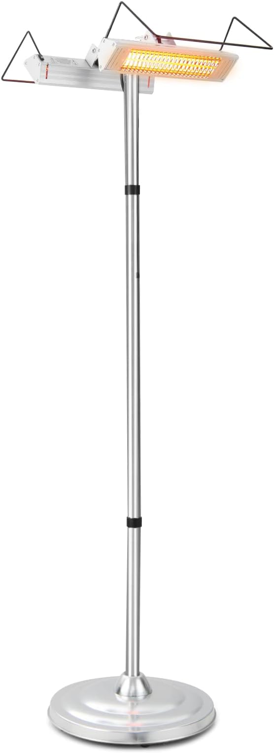 COSTWAY Outdoor Electric Patio Heater, 1500W Standing Infrared Heater with Double-sided Heating, Tip-Over & Overheat Protection, IP65 Waterproof Space Heater for Indoor Outdoor Patio