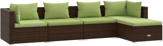 5 Piece Patio Lounge Set with CushionsOutdoor Dining Chairs,Patio Furniture Set,Outdoor Sectional Sofa,Patio Conversation Seat,Outdoor Seating,Modern Style,for Garden,Backyard, Poly Rattan Brown