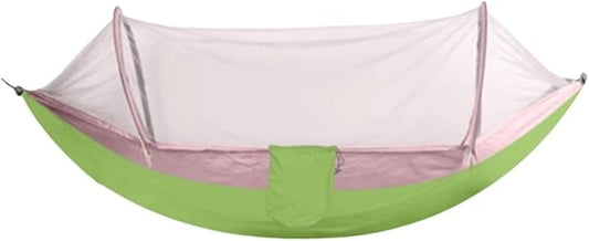 Portable Polyester Hammock with Mesh Outdoor Lightweight Portable Stable and Load-Bearing with Storage Bag On The Side Hammock Comfortable(Green,L)