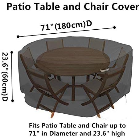 RosieLily Round Patio Furniture Covers Waterproof, Round Covers for Outdoor Table Chair Set, 600D Heavy Duty No Fading UV Resistant Cover for Outdoor Dining Table Chairs, 70" D x 23.6" H-Black