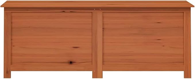 Solid Fir Wood Outdoor Cushion Storage Box, Brown Rectangular Medium Wooden Box for Patio Garden Deck, Weather-Resistant Furniture Organizer with Classic Design, Easy