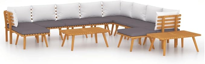 Patio Lounge Set with Cushions,Patio Furniture Sets,Patio Conversation Sets,Outdoor Furniture Sets,for Garden,Backyard,Outdoor,12 Piece Solid Acacia Wood