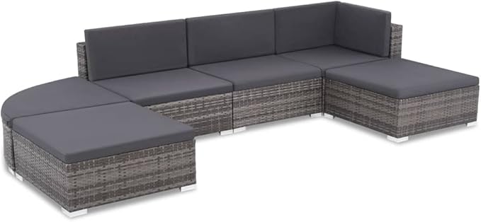 6 Piece Patio Lounge Set with Cushions, Front Porch Furniture Outdoor Sofa Sets Patio Conversation Set Porch Furniture Set for Exhibition Piazza Poolside Negotiation Area Poly Rattan Gray