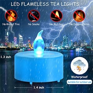 Tea Light, 24 Pack Flameless LED Tea Lights Candles Flickering Blue 200+ Hours Battery-Powered Tealight Candle, Ideal for Party, Wedding, Birthday, Gifts and Home Decoration