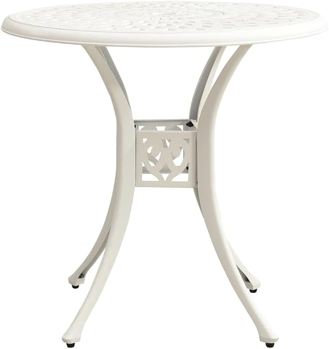 Patio Table White 30.7"x30.7"x28.3" Cast Aluminum, Outdoor Dining Table, Outdoor Patio Table, Outdoor Bar Table, Bistro Table for Patio Balcony Proch Poolside