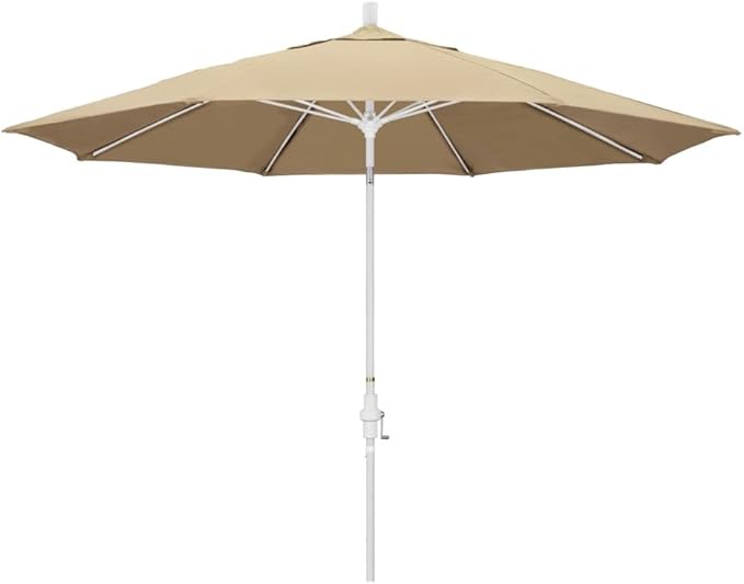 California Umbrella 11' Rd. Fiberglass Rib Patio Umbrella, Crank Lift, Collar Tilt, White Pole, Beige (GSCUF118170-SA22-DWV)