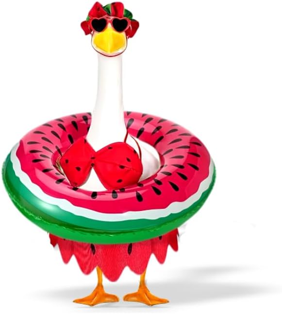 Bikini Porch Goose Outfits with Sunglasses and Swimming Tube for 23" Summer Goose Costume Garden Patio Statue Decor(Watermelon)