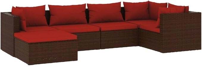 6 Piece Patio Lounge Set with Cushion, Furniture Conversation Sets Piece Patio Set Outdoor Patio Sectional Patio Lounge Set s Poly Rattan Brown