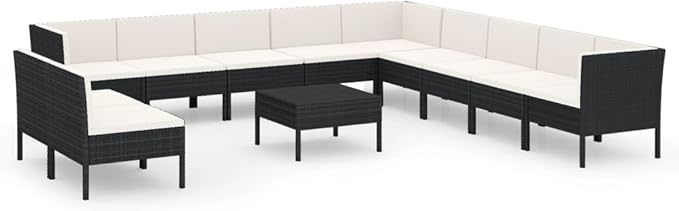 12 Piece Patio Lounge Set with Cushions,Patio Sofa,Outdoor Daybed,Patio Seating,Outdoor Furniture Sets,Patio Conversation Sets,Modern Set,Outdoor Patio Chairs,for Backyard,Garden,Poly Rattan Black