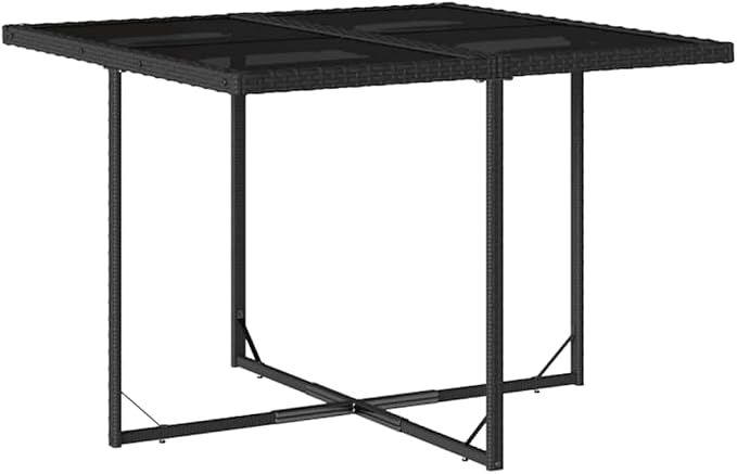 5-Piece Garden Dining Set Black Cream White, Poly Rattan Rectangular Table with 4 Chairs, Powder-Coated Steel Frame, Semi-Opaque Tempered Glass Top, Outdoor Dining Set for Patio
