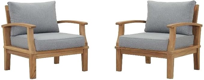 Modway EEI-1819-NAT-GRY-SET Marina Premium Grade A Teak Wood Outdoor Patio Armchairs-Set of 2, Natural Gray
