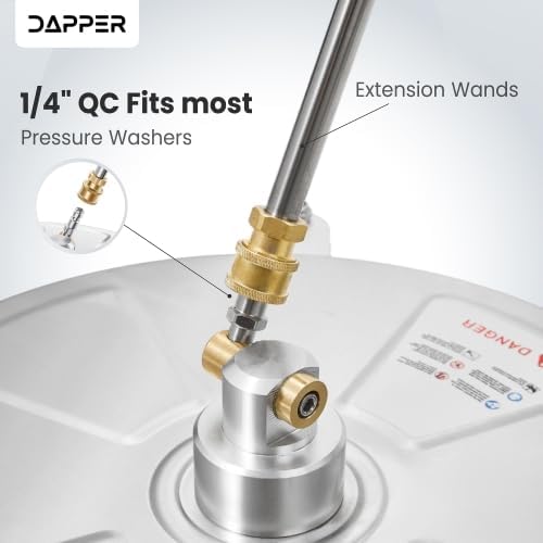 Dapper Supply 15 in. Pressure Washer Surface Cleaner in Stainless Steel w/Wheels, 4000 Max PSI, 3/8" Connector & 2 Extension Wands. Ideal for Driveways, Sidewalks, Patios, Decks