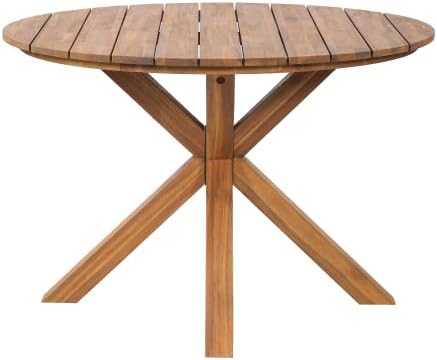 44.5 Inch Round Outdoor Dining Table, Premium Acacia Wood Patio Table, with X-Shaped Base, Slatted Wooden Table, for Garden, Backyard, Balcony and Indoor Use, Natural Wood Finish