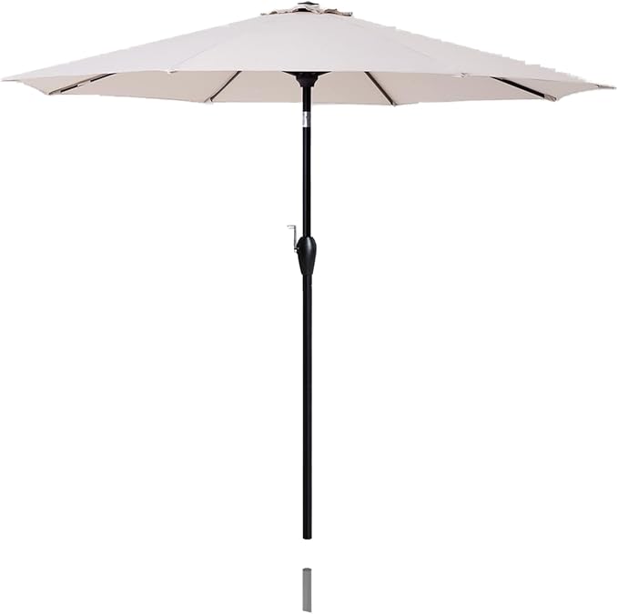 Tempera Striped Patio Umbrellas Outdoor Table Market Umbrellas with Crank & Pust Button Tilt|Auto-Tilt, 8 Steel Ribs, High Color-Fastness Canopy