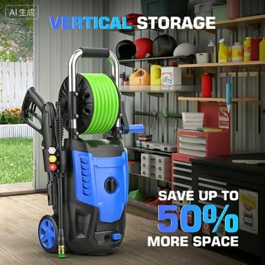Electric P*ressure Washer 4800PSI, 4.0GPM Portable Power Washer with Foam Cannon,4 Nozzles,33FT Hose and Soap Bottle,Car Wash Machine/Car/Driveway/Patio Clean,Blue