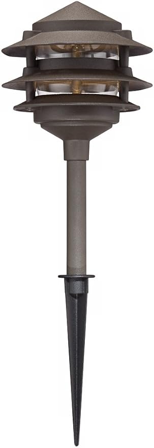 John Timberland Three-Tier Pagoda 11" High Modern Outdoor Landscape Path Light Porch House Exterior Outside LED Bulb Weatherproof Brown Bronze Finish Aluminum Front Door Patio Garage Home