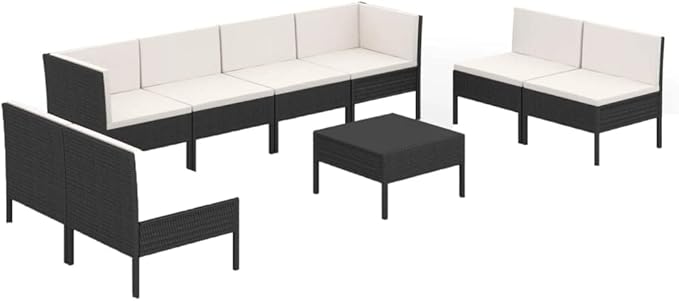 Patio Lounge Set with Cushions,Patio Furniture Sets,Patio Conversation Sets,Outdoor Furniture Sets,for Garden,Backyard,Outdoor,9 Piece Poly Rattan Black