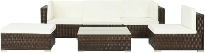 vidaXL Patio Furniture Set 6 Piece, Patio Conversation Set with Cushions, Outdoor Sectional Sofa with Table for Garden, Scandinavian, Poly Rattan Black