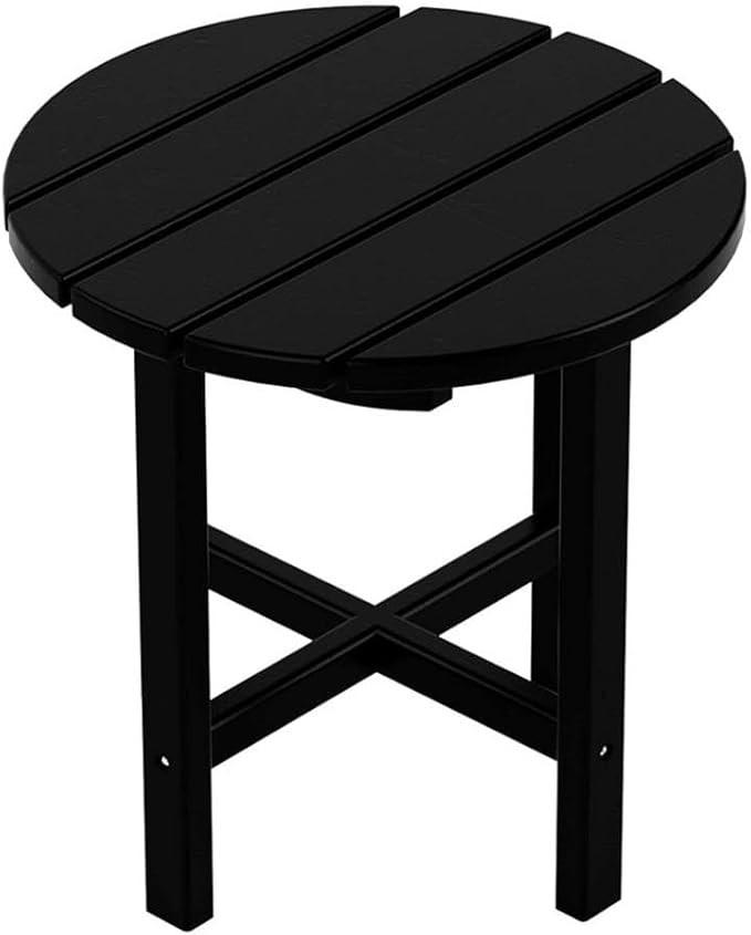 Costaelm Round Outdoor Side Tables, Adirondack Patio Tables for Outside, HDPE Patio End Table Weather Resistant, Balcony Table for Pool, Seaside, Backyard, Porch, Indoor Companion, Black