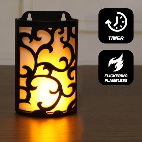 Decorative Lanterns with Timer, Rechargeable Candle Light Flameless Candles Indoor/Outdoor Wall Sconces,Flickering Flames Wall Light for Hallway, Bathroom,2 Pack……