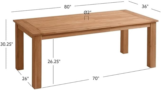 Linon Barlow Teak Outdoor Dining Table 80" Long Seats Up to 8 in Natural Finish