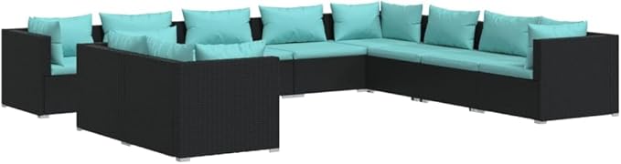 10 Piece Patio Lounge Set with Cushion, Furniture Conversation Sets Piece Patio Set Patio Lounge Set Outdoor Patio Sectional s Black Poly Rattan